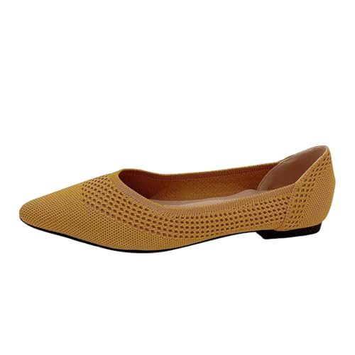 VBEDKDEB Ballerina Schuhe Damen Bequeme Flache Ballerinas Arbeitsschuhe mit klobiger, geschlossener Zehenpartie niedrigem Blockabsatz Ballerinas Damen Mit Riemchen (Yellow, 42) von VBEDKDEB