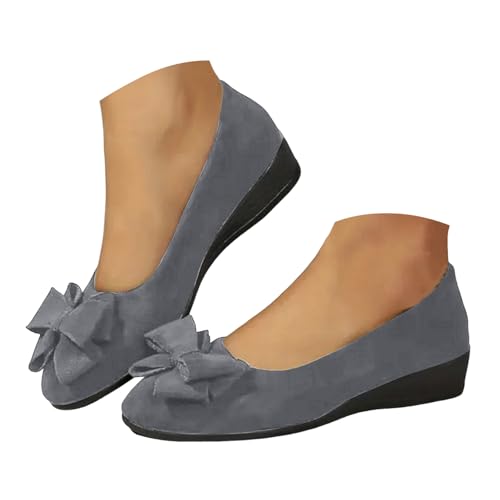 VBEDKDEB Ballerina Schuhe Damen Bequeme Flache Ballerinas Damen Freizeitschuhe Mode Einfarbig Schleife Einzelschuhe Leichte Flache Schlupfschuhe Faltbare Ballerinas (Grey, 43) von VBEDKDEB
