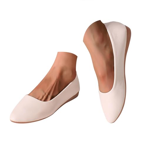 VBEDKDEB Ballerina Schuhe Damen Bequeme Flache Ballerinas Damen Keilsandalen, Bequeme Slipper, Wanderschuhe mit niedrigem Keilabsatz Ballerina Mit Absatz (Beige, 43) von VBEDKDEB