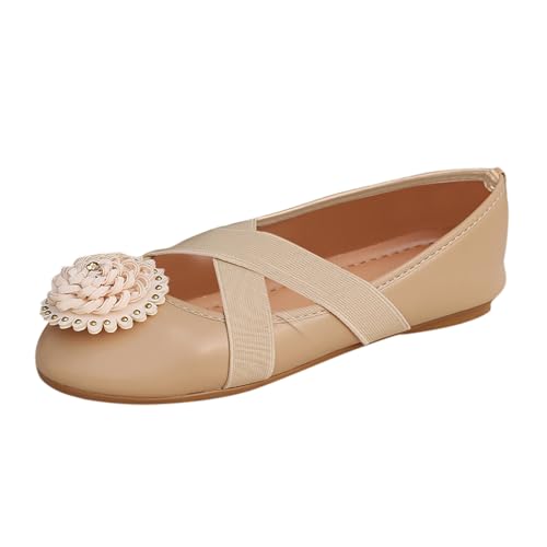 VBEDKDEB Ballerina Schuhe Damen Bequeme Flache Ballerinas Damen Sommermode Blumen Einfarbig Freizeitschuhe Leichte Bequeme Slipper Flache Schuhe Einzelschuhe Ballerina Mit Fussbett (Beige, 38) von VBEDKDEB