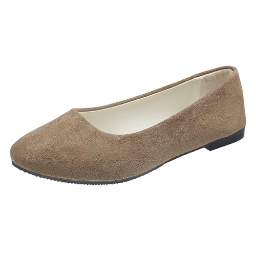 VBEDKDEB Ballerina Schuhe Damen Bequeme Flache Ballerinas Damenschuhe, Spitze Zehenpartie, Ballettschuhe für Damen, Bequeme Schlupfschuhe, Arbeitsschuhe, Walking, Casual Ballerinas Leder (Brown, 41) von VBEDKDEB