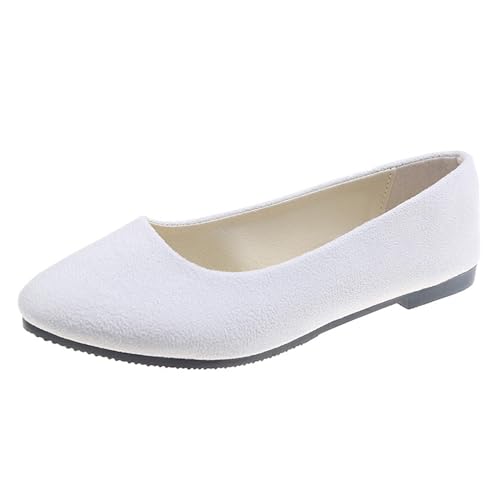 VBEDKDEB Ballerina Schuhe Damen Bequeme Flache Ballerinas Damenschuhe, Spitze Zehenpartie, Ballettschuhe für Damen, Bequeme Schlupfschuhe, Arbeitsschuhe, Walking, Casual Ballerinas Leder (White, 40) von VBEDKDEB