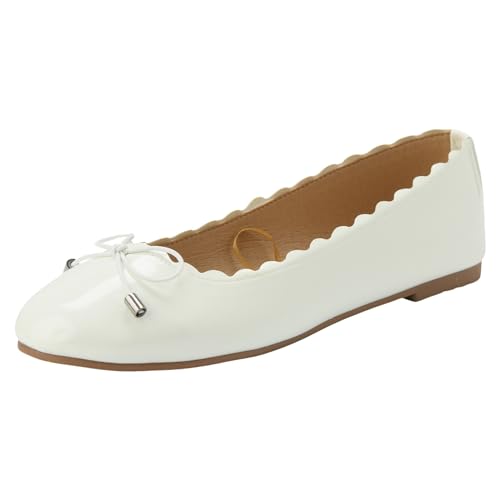VBEDKDEB Ballerina Schuhe Damen Bequeme Flache Ballerinas Damenschuhe, modische einzelne fliegengewebte verdickte weiche lässige Flache Schuhe Ballerina Weiß (White, 39) von VBEDKDEB