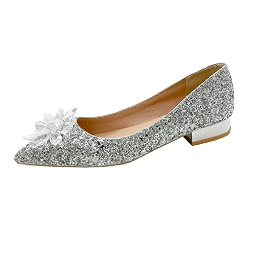 VBEDKDEB Ballerina Schuhe Damen Bequeme Flache Ballerinas Damenschuhe Chunky Heels Glitter Pantoletten Abend Party Hochzeit Bequeme Freizeitschuhe Damen Ballerina (40) von VBEDKDEB
