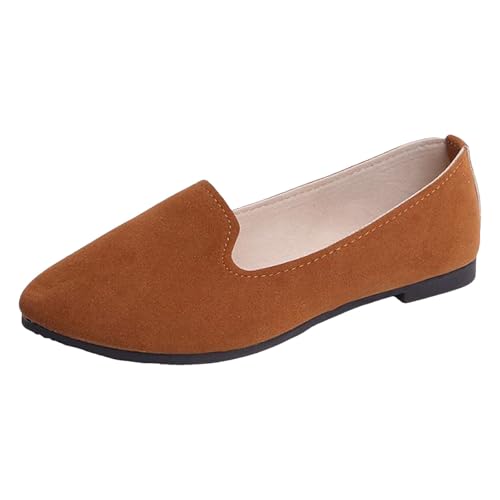 VBEDKDEB Ballerina Schuhe Damen Bequeme Flache Ballerinas Einfarbig Mehrfarbig Große Größe Flache Freizeitschuhe Ballerinas Damen Rosa (Brown, 42) von VBEDKDEB