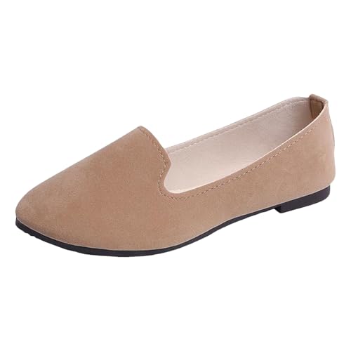 VBEDKDEB Ballerina Schuhe Damen Bequeme Flache Ballerinas Einfarbig Mehrfarbig Große Größe Flache Freizeitschuhe Ballerinas Damen Rosa (Khaki, 43) von VBEDKDEB