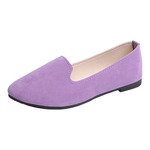 VBEDKDEB Ballerina Schuhe Damen Bequeme Flache Ballerinas Einfarbig Mehrfarbig Große Größe Flache Freizeitschuhe Ballerinas Damen Rosa (Light Purple, 42) von VBEDKDEB