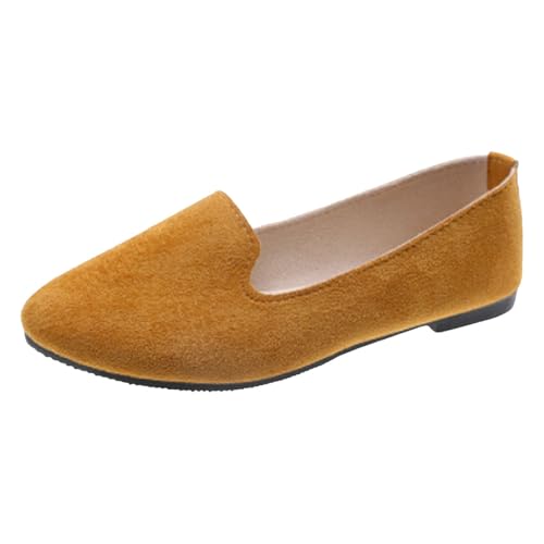 VBEDKDEB Ballerina Schuhe Damen Bequeme Flache Ballerinas Einfarbig Mehrfarbig Große Größe Flache Freizeitschuhe Ballerinas Damen Rosa (Light Yellow, 43) von VBEDKDEB