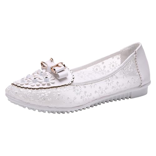 VBEDKDEB Ballerina Schuhe Damen Bequeme Flache Ballerinas -Einzelschuhe Damenschuhe Lederschuhe weiche Sohle, Damenschuhe Ballerina Weiß Damen (White, 40) von VBEDKDEB