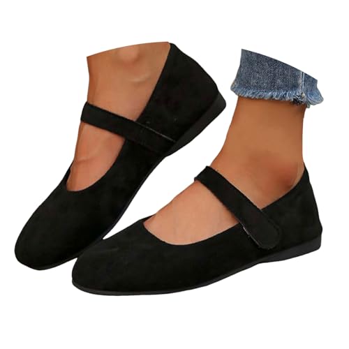 VBEDKDEB Ballerina Schuhe Damen Bequeme Flache Ballerinas Flache Retro Mode Wort Flacher Mund Kleine Lederschuhe Mit Rock Mary Jane Schuhe Ballerina Leder Damen (40.5) von VBEDKDEB