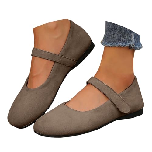 VBEDKDEB Ballerina Schuhe Damen Bequeme Flache Ballerinas Flache Retro Mode Wort Flacher Mund Kleine Lederschuhe Mit Rock Mary Jane Schuhe Ballerina Leder Damen (Brown, 40.5) von VBEDKDEB