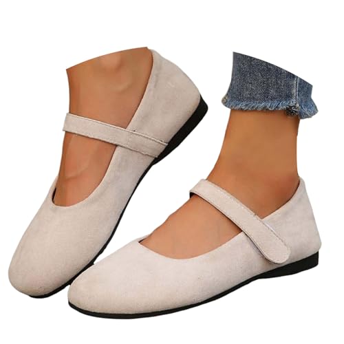 VBEDKDEB Ballerina Schuhe Damen Bequeme Flache Ballerinas Flache Retro Mode Wort Flacher Mund Kleine Lederschuhe Mit Rock Mary Jane Schuhe Ballerina Leder Damen (White, 40) von VBEDKDEB