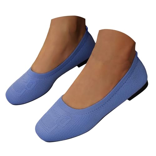 VBEDKDEB Ballerina Schuhe Damen Bequeme Flache Ballerinas Flache Schuhe für Damen, zum Reinschlüpfen, süße Ballettschuhe, tragbar, niedriger Keilabsatz Weiche Bequeme Ballerinas (Blue, 42) von VBEDKDEB