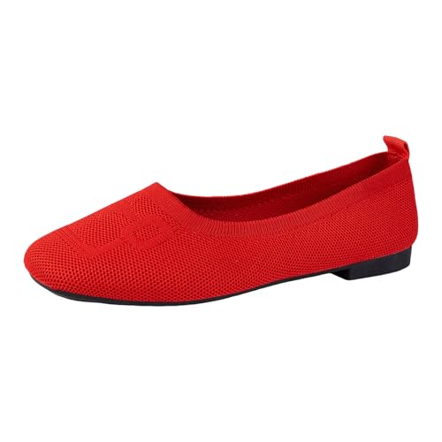 VBEDKDEB Ballerina Schuhe Damen Bequeme Flache Ballerinas Flache Schuhe für Damen, zum Reinschlüpfen, süße Ballettschuhe, tragbar, niedriger Keilabsatz Weiche Bequeme Ballerinas (Red, 38) von VBEDKDEB