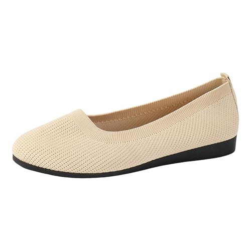 VBEDKDEB Ballerina Schuhe Damen Bequeme Flache Ballerinas Flache Schuhe zum Reinschlüpfen Bequeme süße Ballettschuhe, tragbar, niedriger Keilabsatz Rote Ballerinas (Beige, 37) von VBEDKDEB