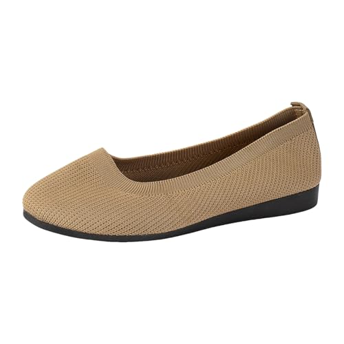 VBEDKDEB Ballerina Schuhe Damen Bequeme Flache Ballerinas Flache Schuhe zum Reinschlüpfen Bequeme süße Ballettschuhe, tragbar, niedriger Keilabsatz Rote Ballerinas (Khaki, 39) von VBEDKDEB