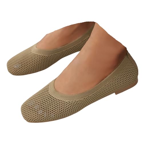 VBEDKDEB Ballerina Schuhe Damen Bequeme Flache Ballerinas Flache zum Reinschlüpfen, Bequeme Ballerinas, süße Ballettschuhe tragbar, niedriger Keilabsatz Ballerina Schuhe Damen (Khaki, 38) von VBEDKDEB