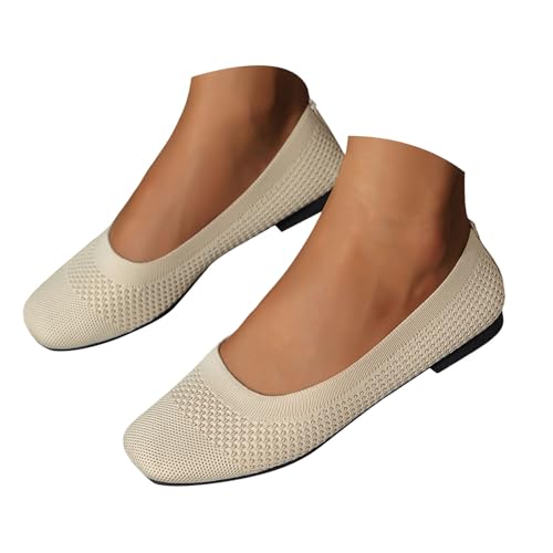 VBEDKDEB Ballerina Schuhe Damen Bequeme Flache Ballerinas Flache zum Reinschlüpfen Bequeme süße Ballettschuhe, tragbar, niedriger Keilabsatz Damen Schuhe Ballerina (Beige, 42) von VBEDKDEB