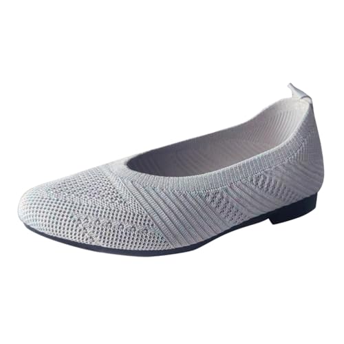 VBEDKDEB Ballerina Schuhe Damen Bequeme Flache Ballerinas Fliegende Strickschuhe Flache Schuhe Kleiner quadratischer Strickschuhe Weiche Sohle Einzelschuhe Ballerinas Flach Für Damen Netz (Grey, 40) von VBEDKDEB