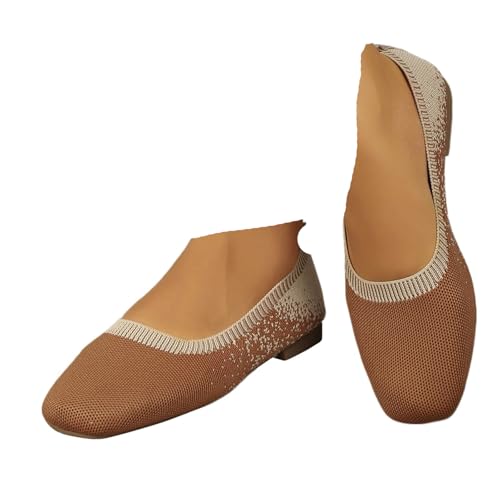 VBEDKDEB Ballerina Schuhe Damen Bequeme Flache Ballerinas Freizeit Einzelschuhe Gehen Wandern Pick Up Schuhe Atmungsaktiv Mädchen Gehen Zur Arbeit Oder Dating Damen-Ballerinas (Brown, 43) von VBEDKDEB