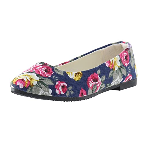 VBEDKDEB Ballerina Schuhe Damen Bequeme Flache Ballerinas Freizeitschuhe Winter Mode bequem leicht rosa Farbe flach Ballerinas Damen Elegante Mit Riemchen (Dark Blue, 40) von VBEDKDEB