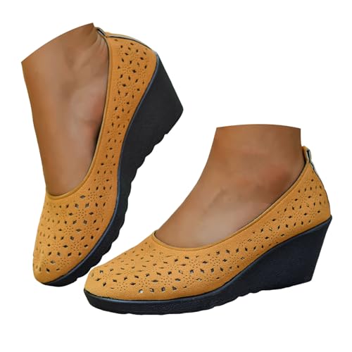VBEDKDEB Ballerina Schuhe Damen Bequeme Flache Ballerinas Keilabsatz Spitzschuh Schlupfschuhe Modische Hohl Slip On Freizeitschuhe Bequeme Ballerinas Damen (Orange, 41) von VBEDKDEB
