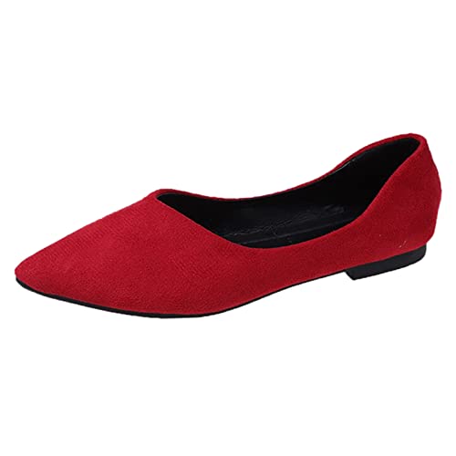 VBEDKDEB Ballerina Schuhe Damen Bequeme Flache Ballerinas Mode Einfarbig Einfache Flache Unterseite Flacher Mund Einzelne Schuhe Freizeitschuhe Ballerina Barfussschuhe Damen (Red, 40) von VBEDKDEB