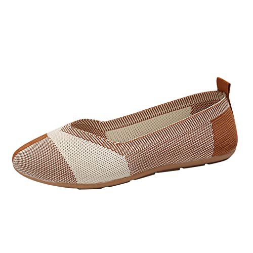 VBEDKDEB Ballerina Schuhe Damen Bequeme Flache Ballerinas Mode Freizeitschuhe Flacher runder Zeh leicht gewebtes Mesh atmungsaktiv Slip-On bequemes Ballerinas Damen Sportlich (Yellow, 38) von VBEDKDEB