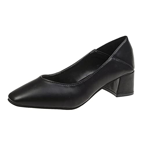 VBEDKDEB Ballerina Schuhe Damen Bequeme Flache Ballerinas Mode Frühling Freizeitschuhe Einzelne Schuhe Dicke Ferse Mittlerer Absatz Einfarbig Flacher Mund Hausschuhe Damen Ballerina (41) von VBEDKDEB