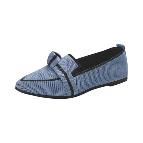 VBEDKDEB Ballerina Schuhe Damen Bequeme Flache Ballerinas Modische, Flache Damenschuhe in großer Größe mit spitzer Spitze, atmungsaktiv, einfarbig Schnürdesign. Ballerinas Mesh (Blue, 43) von VBEDKDEB