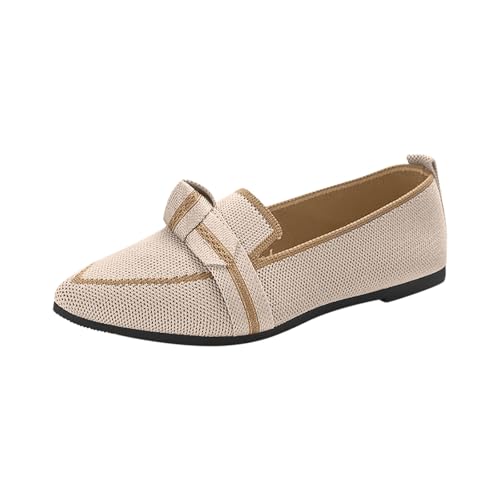 VBEDKDEB Ballerina Schuhe Damen Bequeme Flache Ballerinas Modische, Flache Damenschuhe in großer Größe mit spitzer Spitze, atmungsaktiv, einfarbig Schnürdesign. Ballerinas Mesh (White, 43) von VBEDKDEB