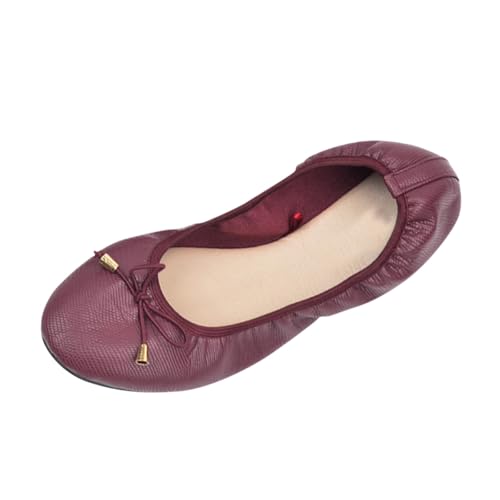 VBEDKDEB Ballerina Schuhe Damen Bequeme Flache Ballerinas Schleife Casual Ballett Spitze Zehen Schuhe Arbeitsschuhe Ballerinas Damen Spitze Form (Red, 38) von VBEDKDEB