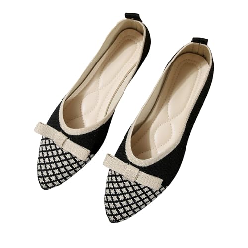 VBEDKDEB Ballerina Schuhe Damen Bequeme Flache Ballerinas Schleife Flache Casual Einzelschuhe Gestrickt Flacher Mund Farbe Blockiert Lazy Set Spitze Ballerinas Damen (41) von VBEDKDEB