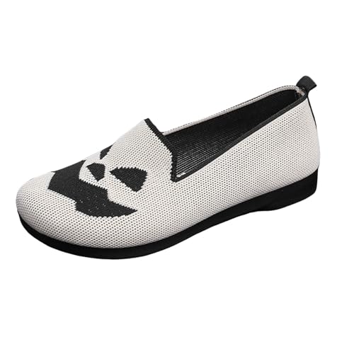 VBEDKDEB Ballerina Schuhe Damen Bequeme Flache Ballerinas -Schuhe mit Halloween-Print, atmungsaktiv, leicht, klassisch, Freizeitschuhe Ballerinas Damen Spitz (Beige, 38) von VBEDKDEB