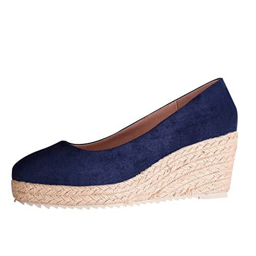 VBEDKDEB Ballerina Schuhe Damen Bequeme Flache Ballerinas Slope Heel Schuhe mit flachem Absatz dicken Sohlen Mode Damenschuhe Ballerinas Mit Riemchen (Blue, 41) von VBEDKDEB