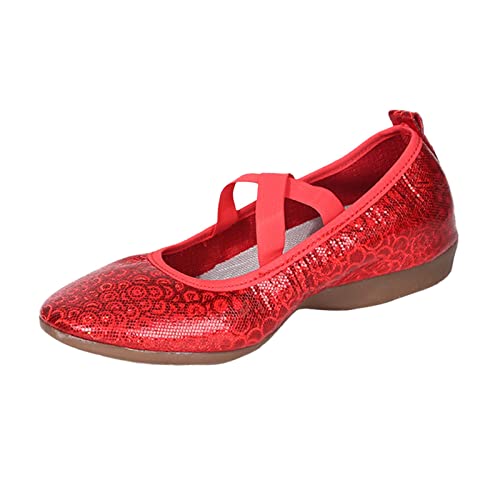 VBEDKDEB Ballerina Schuhe Damen Bequeme Flache Ballerinas Tanzfeste Farbe Lateinschuhe Tanzsohle Glitter Asakuchi Weiche Schuhe Damen Freizeitschuhe Ballerina Blau (Red, 41) von VBEDKDEB