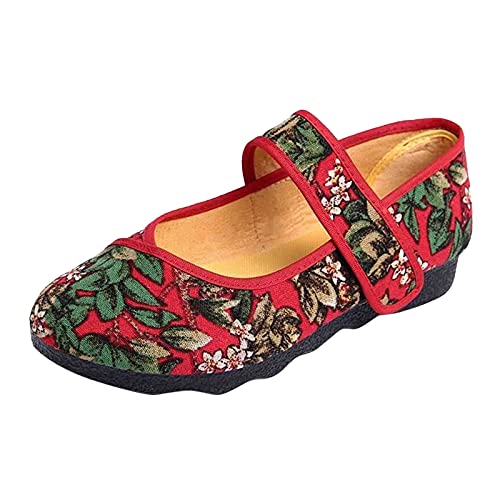 VBEDKDEB Ballerina Schuhe Damen Bequeme Flache Ballerinas Weiche beiläufige Schuhe Tuch Bestickte Damenschuhen Sling Ballerinas (Red, 40) von VBEDKDEB