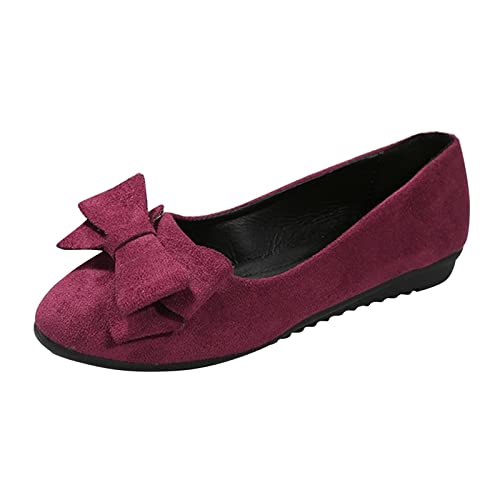 VBEDKDEB Ballerina Schuhe Damen Bequeme Flache Ballerinas einfarbig Flock Bow Round Toe Bequeme Flache Freizeitschuhe Ballerina Schuhe Damen Leder (40) von VBEDKDEB