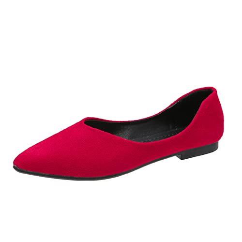 VBEDKDEB Ballerina Schuhe Damen Bequeme Flache Ballerinas einfarbig Spitze Zehe Freizeitschuhe Flache Schuhe Ballerina Keilabsatz Damen (Red, 41) von VBEDKDEB