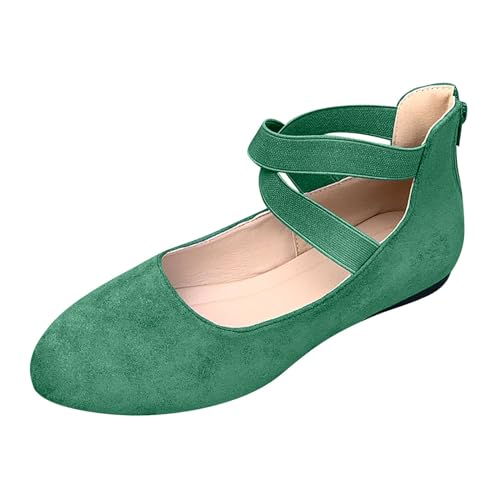 VBEDKDEB Ballerina Schuhe Damen Bequeme Flache Ballerinas mit Knöchelriemen elastischen Riemen, leichte Schlupfschuhe für den Abend die Hochzeit Sling Ballerinas (Green, 37) von VBEDKDEB