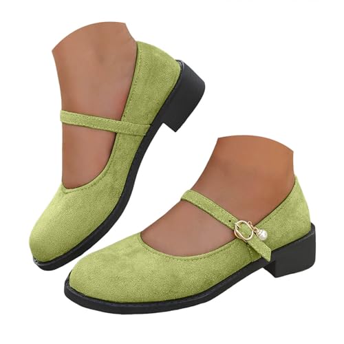 VBEDKDEB Ballerina Schuhe Damen Bequeme Flache Ballerinas mit klobigem, niedrigem Absatz, Bequeme Laufschuhe, süße Ballettschuhe, Halbschuhe, Arbeitsschuhe Sling Ballerinas Damen (Green, 39) von VBEDKDEB