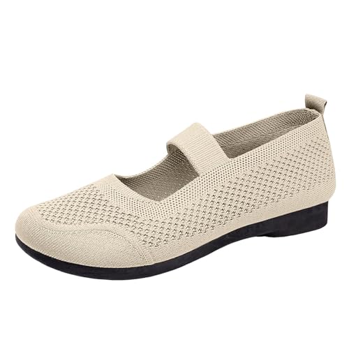 VBEDKDEB Ballerina Schuhe Damen Bequeme Flache Ballerinas mit runder Zehenpartie, Schlupfschuhe Strick, legere Abendschuhe, Wanderschuhe Ballerinas Damen Mit Absatz (Khaki, 37) von VBEDKDEB