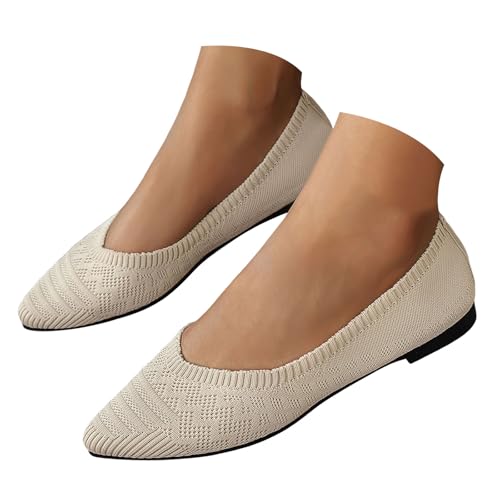 VBEDKDEB Ballerina Schuhe Damen Bequeme Flache Schuhe zum Reinschlüpfen, Bequeme Ballerinas, süße Ballettschuhe tragbar, niedriger Keilabsatz Sport Ballerinas Damen(Beige, 41) von VBEDKDEB