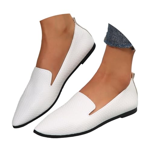 VBEDKDEB Ballerina Schuhe Damen Bequeme Flache zum Reinschlüpfen, Bequeme süße Ballettschuhe tragbar, niedriger Keilabsatz Ballerina Schuhe Damen (White, 42) von VBEDKDEB