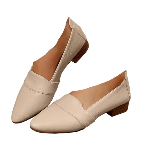 VBEDKDEB Ballerina Schuhe Damen Elegant Leder rutschfeste Flach Ballerinas Bequeme Arbeitsschuhe Büro Schlupfschuhe 2025 Wanderschuhe Leichte Slip On Slipper Außenbereich Freizeitschuhe (Beige, 40) von VBEDKDEB