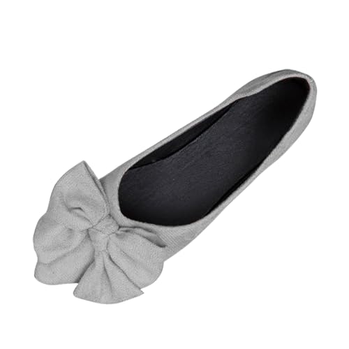 VBEDKDEB Ballerina Schuhe Damen Elegant Spitze Zehe Ballerinas Flach Arbeitsschuhe Bequeme Leichte Freizeitschuhe 2025 rutschfeste Wanderschuhe Schleife Slipper Schlupfschuhe (Grey, 37) von VBEDKDEB