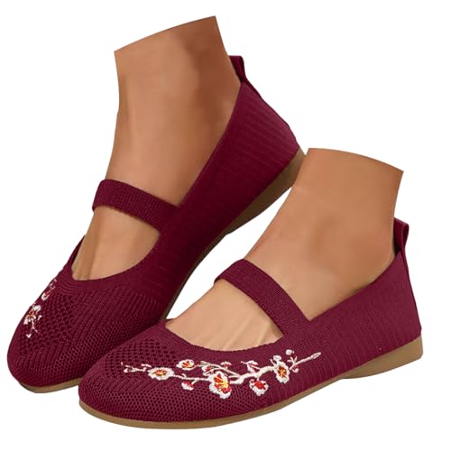 VBEDKDEB Ballerina Schuhe Damen Weiches Slipper Bequeme rutschfeste Freizeitschuhe 2025 Sommer Lässige Walkingschuhe Atmungsaktive Bestickt Slip On Flach Schuhe Mit Elastisch Riemchen (38) von VBEDKDEB