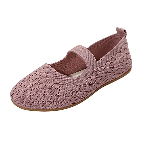 VBEDKDEB Ballerinas Damen Ballerina Atmungsaktive Plaid Mesh Bequeme Freizeitschuhe mit Flacher Sohle Flache Schuhe Ballerinas Damen Schwarz (Pink, 42) von VBEDKDEB