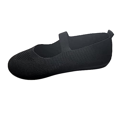 VBEDKDEB Ballerinas Damen Ballerina Modische, einfarbige, atmungsaktive, gestrickte Mesh-Freizeitschuhe mit Flacher Sohle für Damen Slip On Sneakers Damen Flache Schuhe (Black, 37) von VBEDKDEB