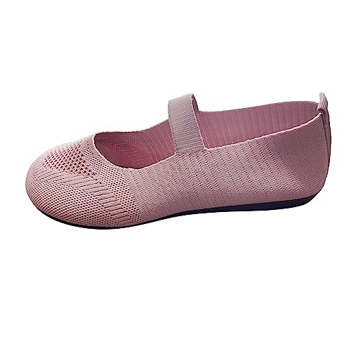 VBEDKDEB Ballerinas Damen Ballerina Modische, einfarbige, atmungsaktive, gestrickte Mesh-Freizeitschuhe mit Flacher Sohle für Damen Slip On Sneakers Damen Flache Schuhe (Pink, 37) von VBEDKDEB